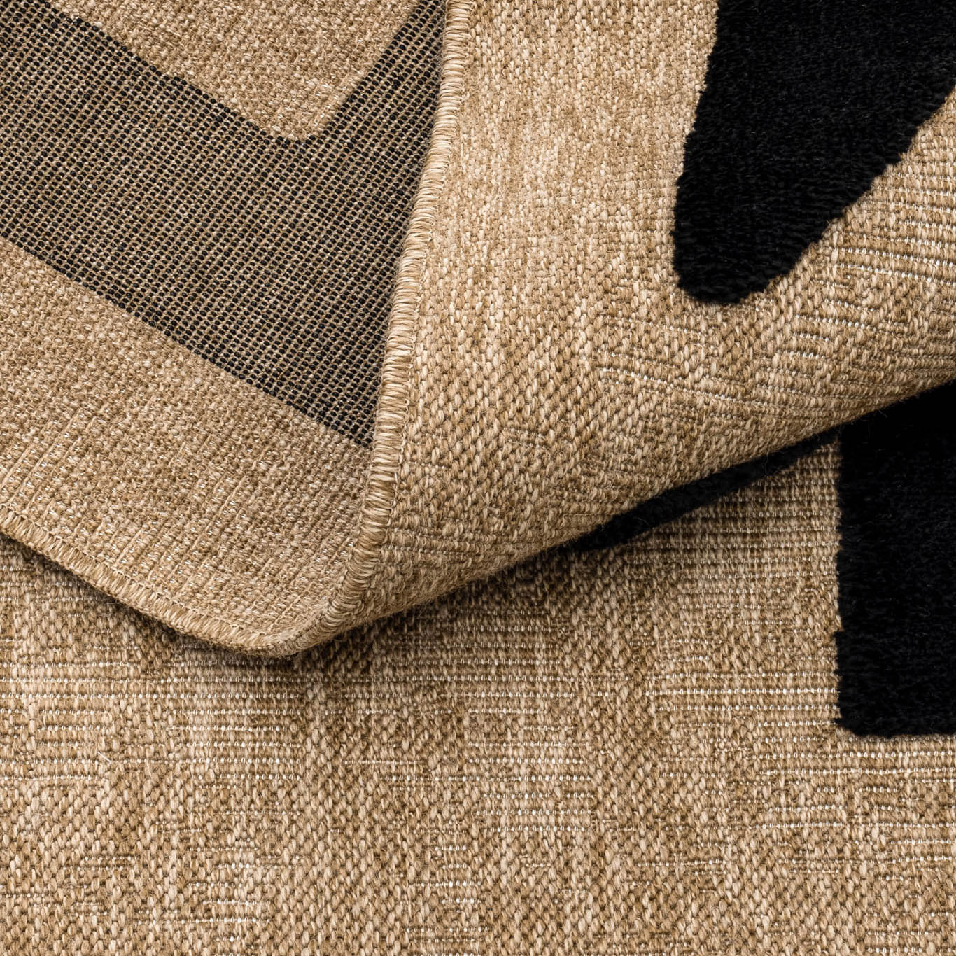 PALMA - Tapis aspect jute à motif abstrait en relief - Noir