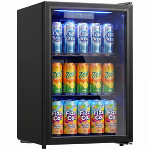 Frigorífico de Bebidas 70 L, Mini Nevera con Puerta de Vidrio Doble, Iluminación LED, 2 Estantes Ajustables, 2-18℃, para 70 Latas, Nevera Pequeña para Refrescos, Cerveza y Vino