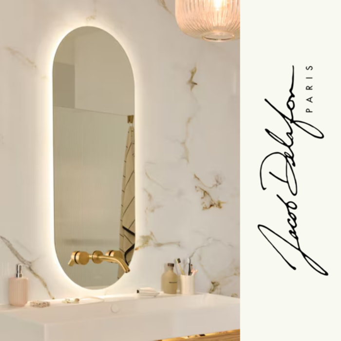 Miroir LED ovale 3 trous + mitigeur lavabo encastré 3 trous Grands Boulevards laiton brossé