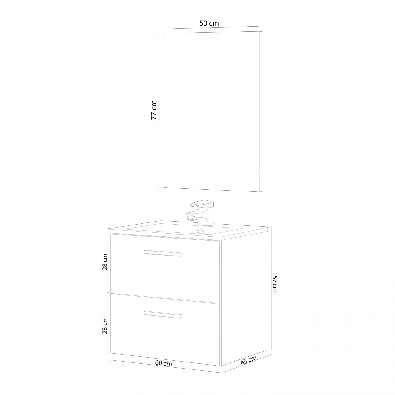 Mueble de baño Aruba 60 con espejo Roble Alaska