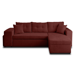 California - canapé d'angle réversible 4 places - convertible avec coffre, étagère et poufs - en velours texturé - Prune