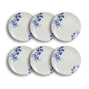 Lot de 6 assiettes à dessert en porcelaine blanc - bleu 19cm CENTAUREE
