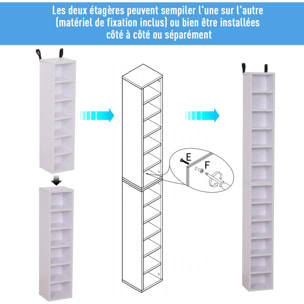 Lot de 2 étagères colonnes armoire de rangement CD-DVD 6 + 6 compartiments dim. 21L x 19l x 88H cm capacité max. 204 CD blanc