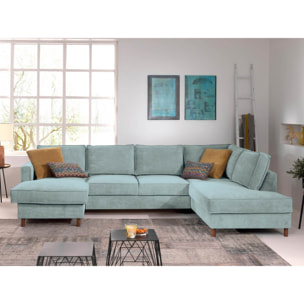 Jake - canapé panoramique d'angle droit - convertible avec coffre - 7 places - en velours côtelé - Bleu