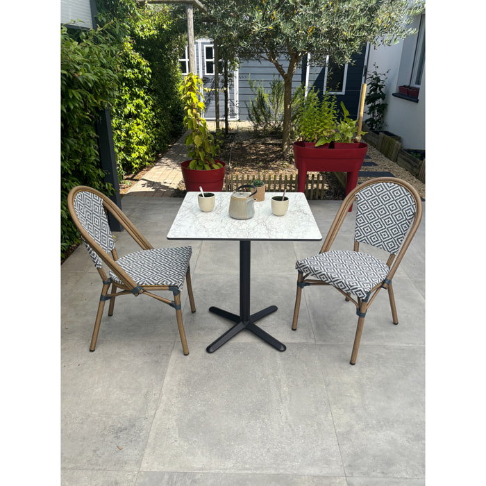 BISTRO - Ensemble repas de jardin 2 places en acier et plateau en HPL