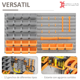 Organizador de Herramientas de Pared de 44 Piezas 95x54 cm Estantería de Pared para Herramientas con 28 Cajas Apilables y Diferentes Ganchos Gris y Naranja