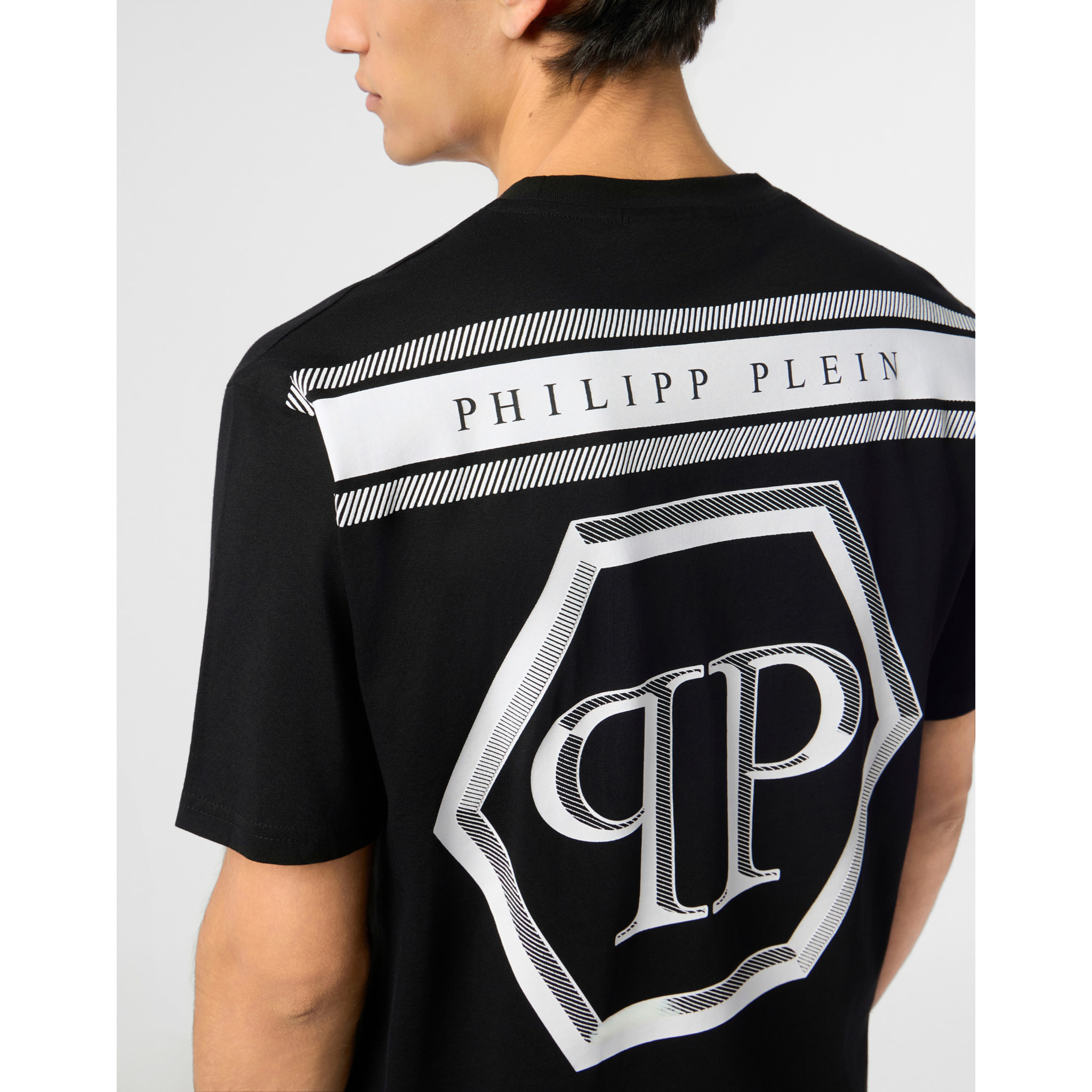 PHILIPP PLEIN Round Neck T-Shirt Lines Hexagon