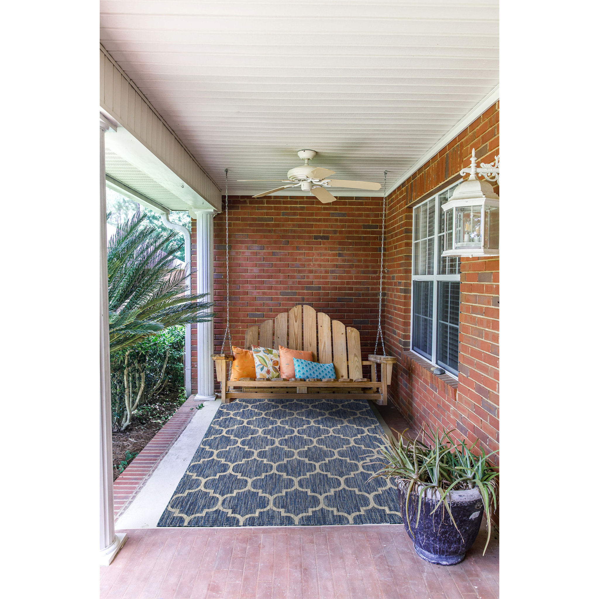 Moa- tapis d'extérieur bleu à motif gris carré