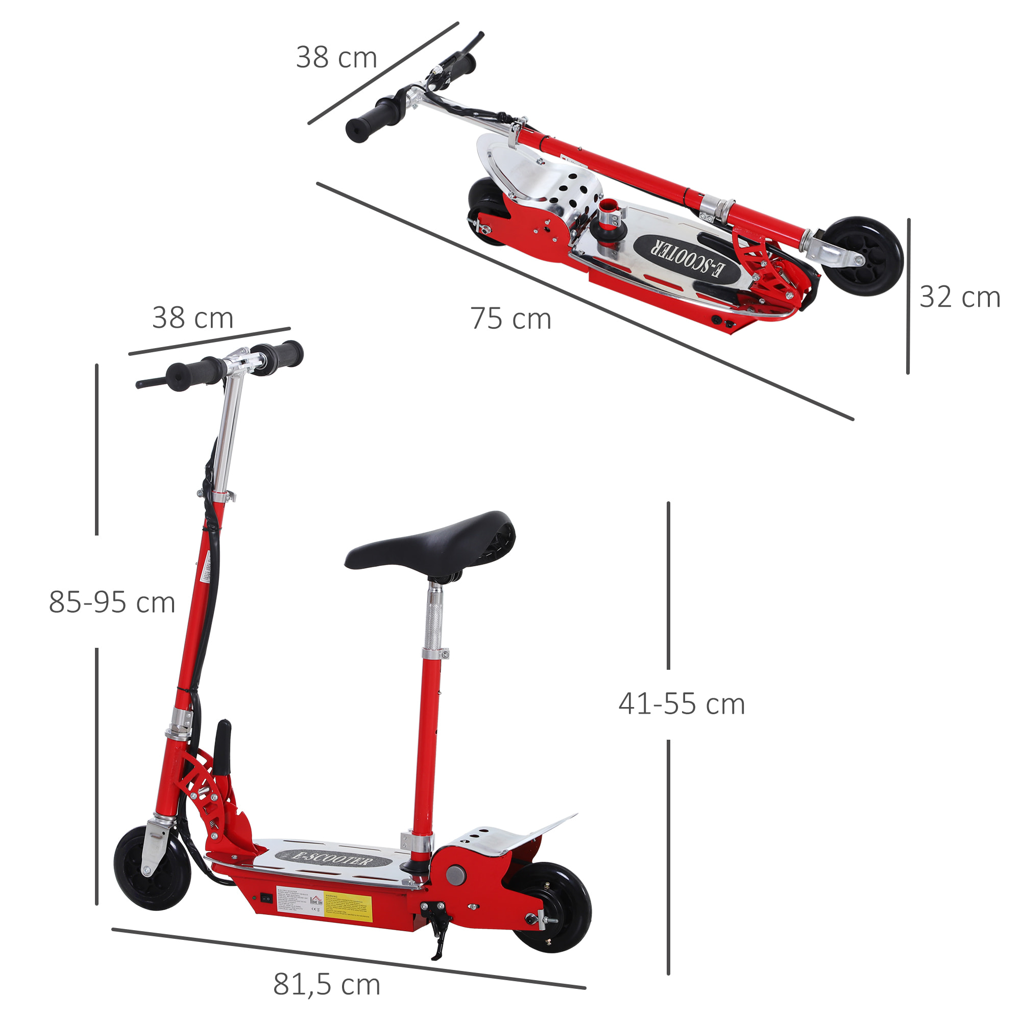 Trottinette électrique 120 W pliable pour enfant de 7 à 12 ans hauteur guidon et selle réglable 10 Km/h max. rouge