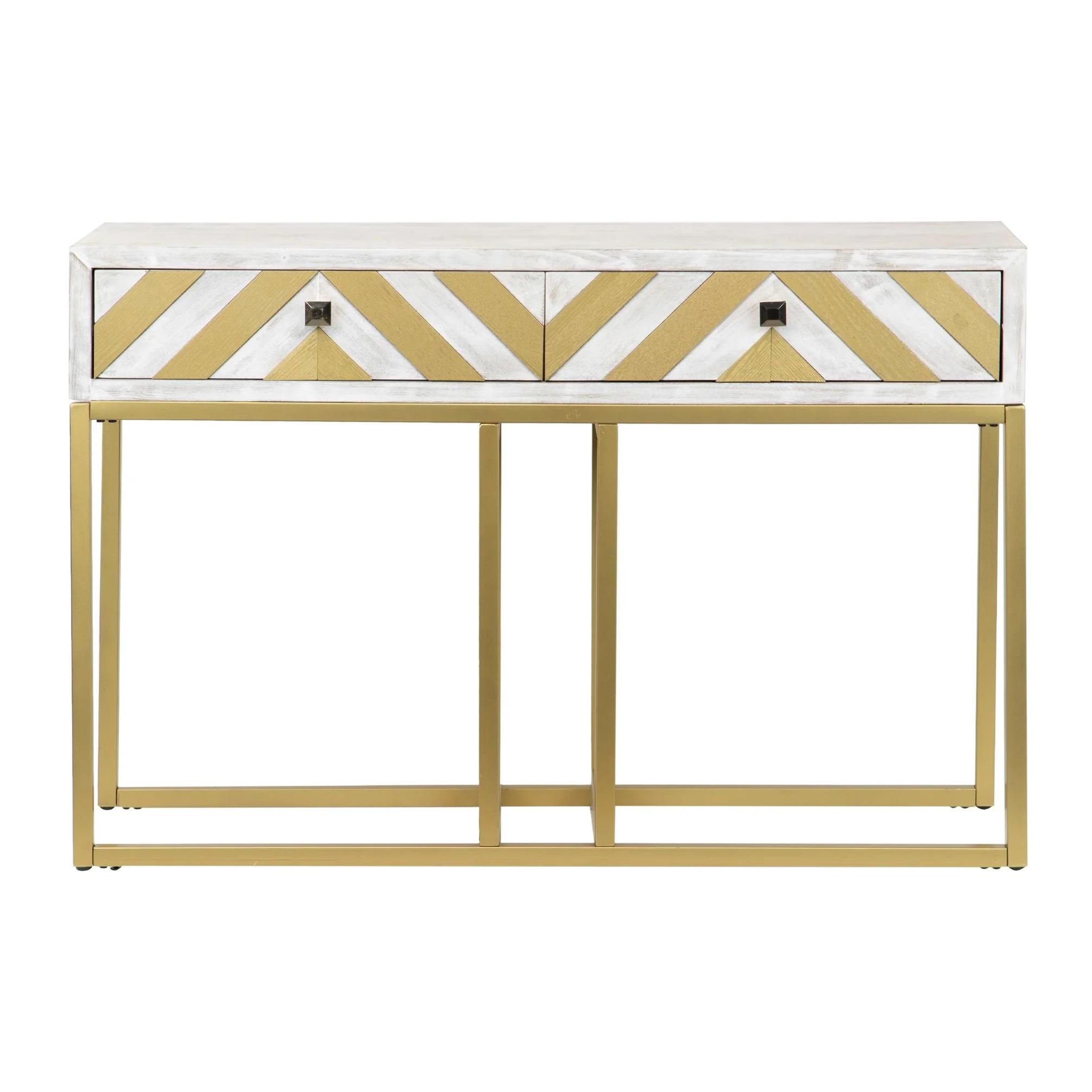 Consola Madera-metal Blanco-dorado 120x35x81 Cm