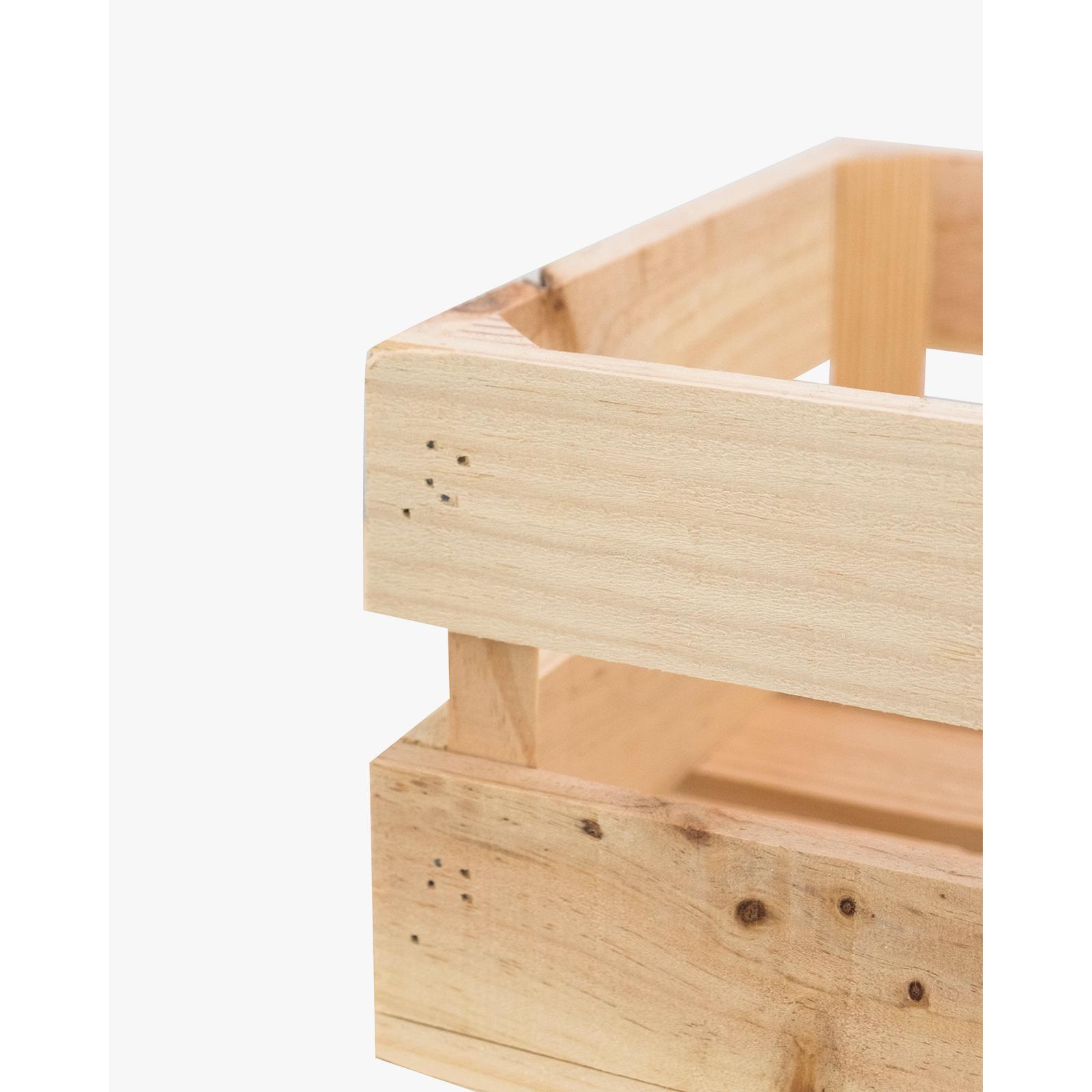 Pack de 3 cajas de madera maciza en tono natural medianas Alto: 17.5 Largo: 49 Ancho: 29.5