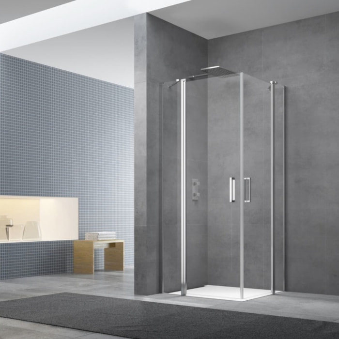 Fusion Portes de douche acces en angle pivotantes 100x100cm anticalcaire avec profilés chrome brillant (SATFUD100100-SET)