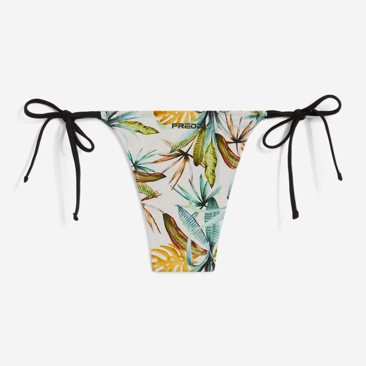 Slip bikini stampa foliage tropical con chiusura a laccetti