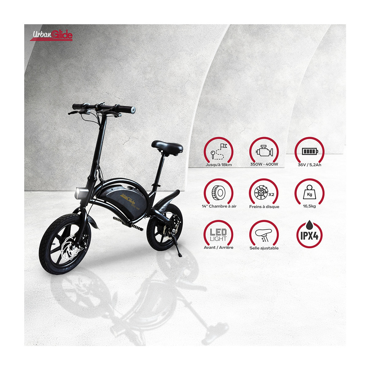 Draisienne Électrique Adulte E-bike 140 – Moteur 1000W - Autonomie Jusqu'a 18 km - Pneu 14" Gonflable - Batterie 42V/5.2Ah - Poids 15Kg
