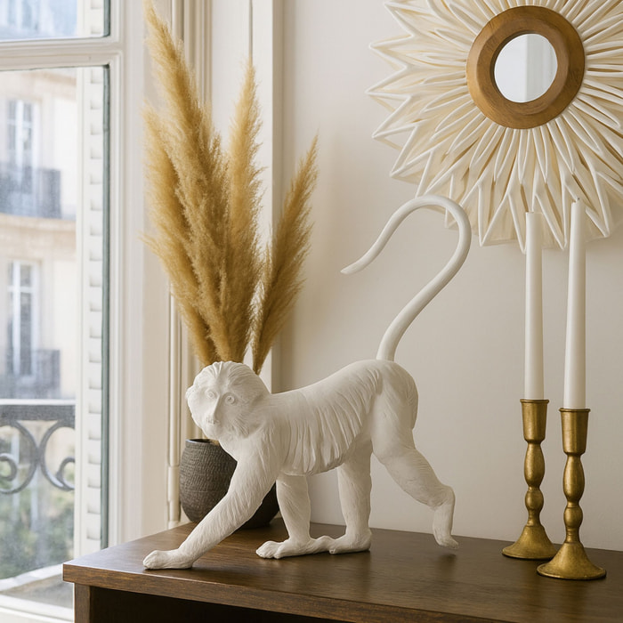 Statuette singe en résine blanche  MICO