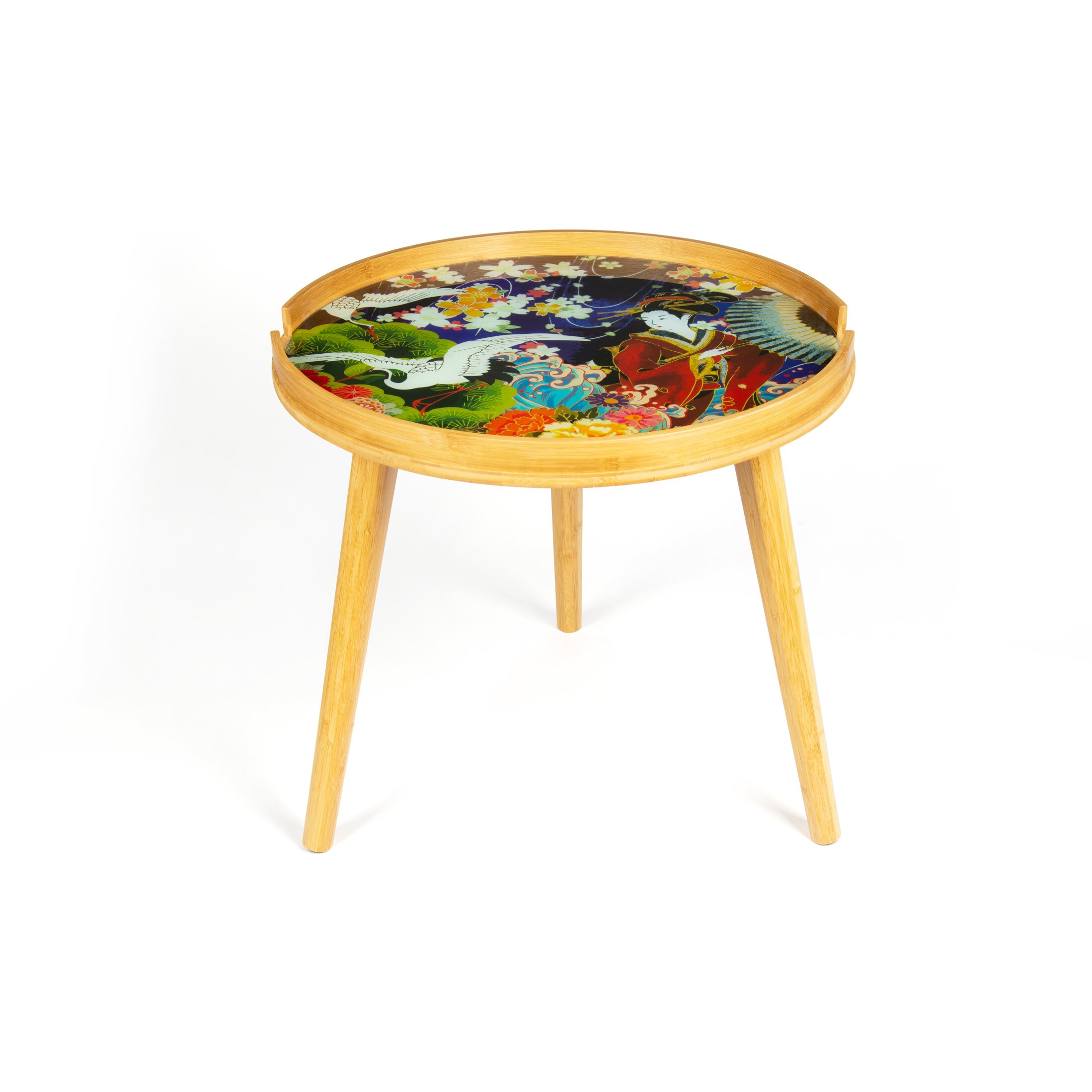 Tavolino Excelsa Kimono in bambù e vetro 48x48x44 cm multicolore