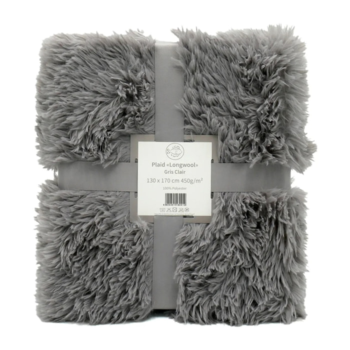 Plaid imitation poils longs 130x170cm 450g/m² - Longwool gris clair