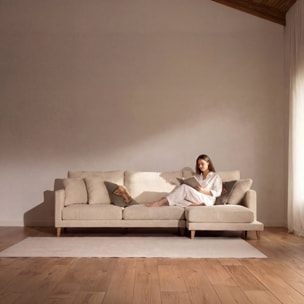 Canapé d'angle Dafne -textile,mousse pu,bois,panneau de particules-couleur beige 275 x 90 x 160 cm