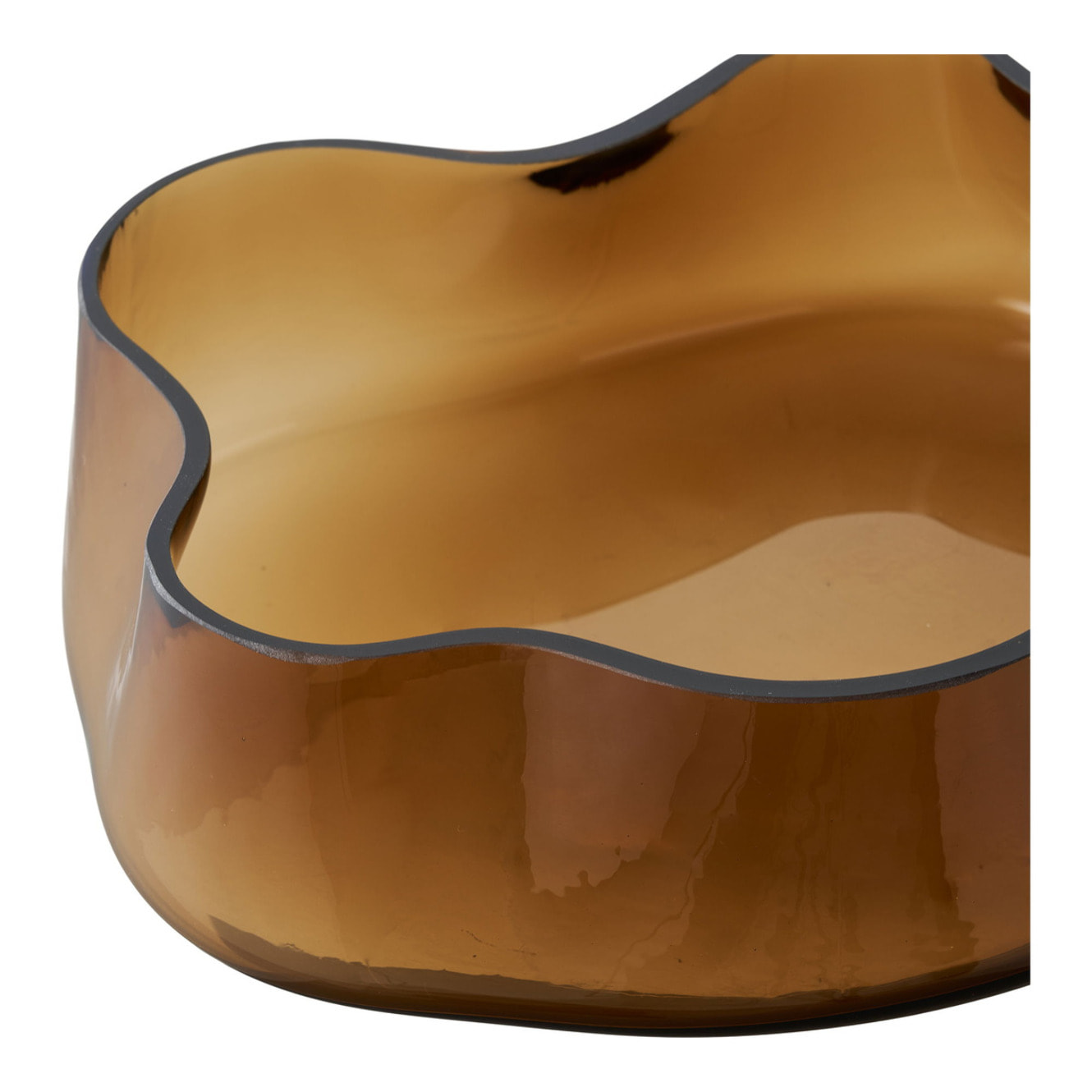 Vassoio in vetro fumé marrone con bordi ondulati 29,5x24 cm