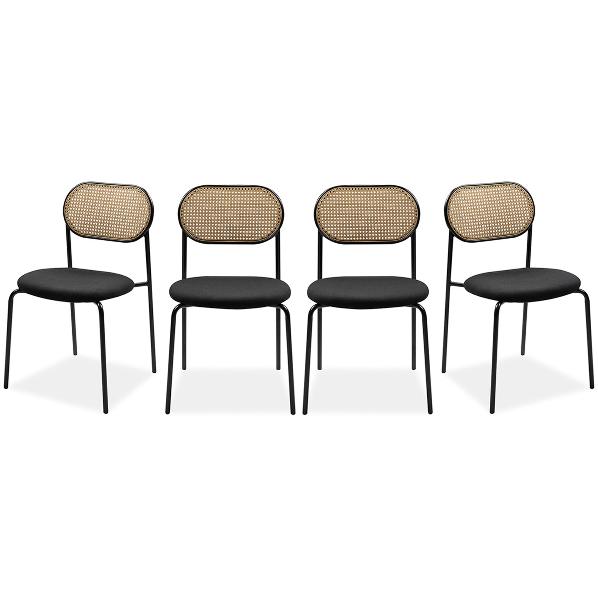 Lot de 4 chaises en tissu et cannage - LOYD