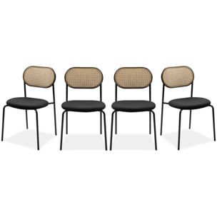 Lot de 4 chaises en tissu et cannage - LOYD