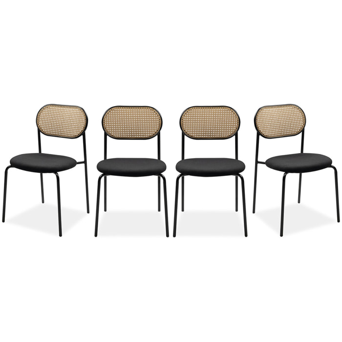 Lot de 4 chaises en tissu et cannage - LOYD