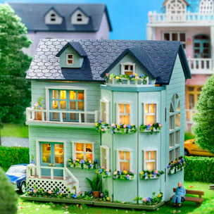 Mansión acogedora. Maqueta 3D con diseño de panel de puerta abierta, realista con gran detalle y luces led.