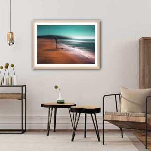 Poster balade au bord de l'eau Affiche + cadre en bois - Chêne