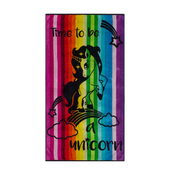 Telo Mare Spugna Jacquard Spiaggia Disegno Unicorno