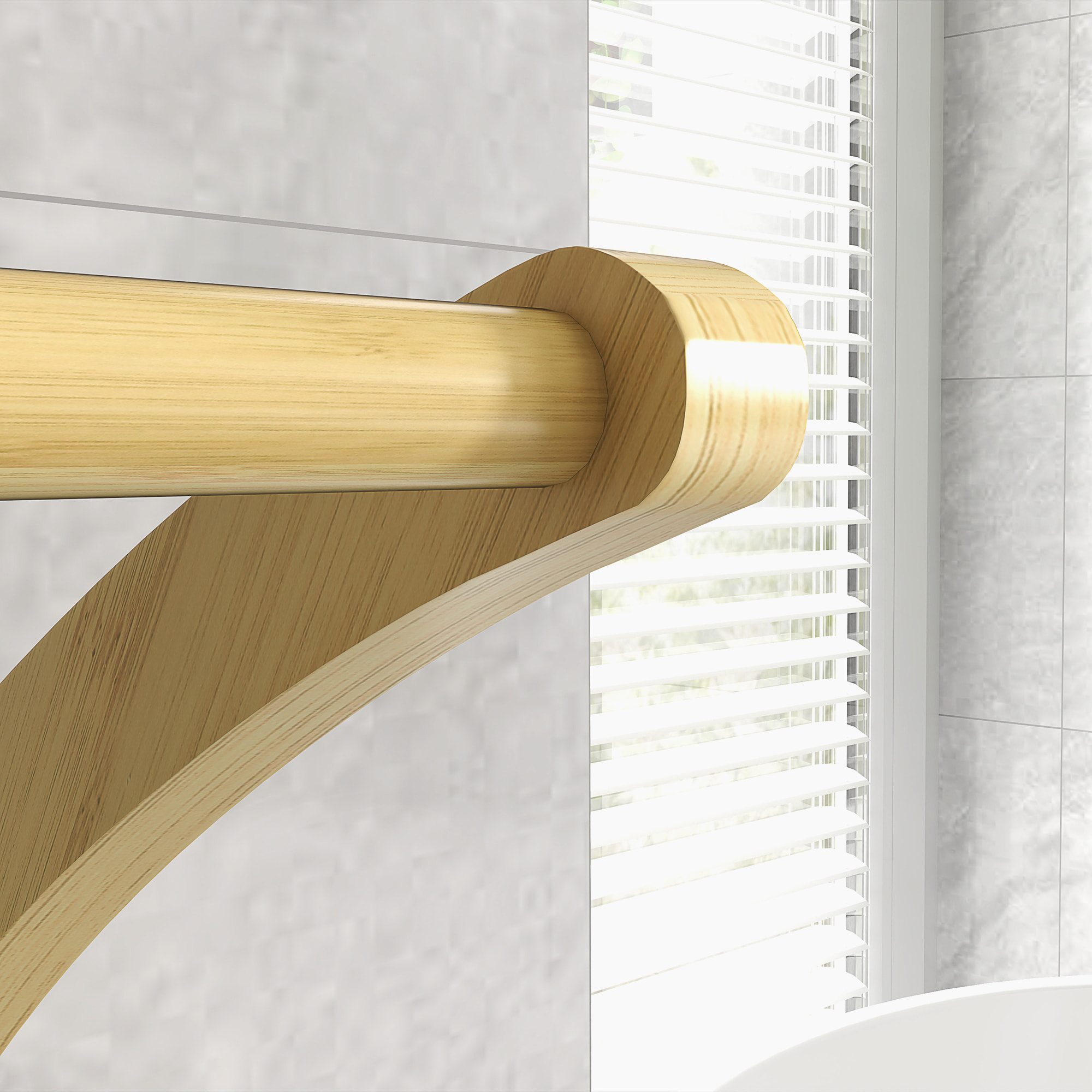 Porte-serviettes style cosy bambou verni 3 barres étagère sol H.84 cm