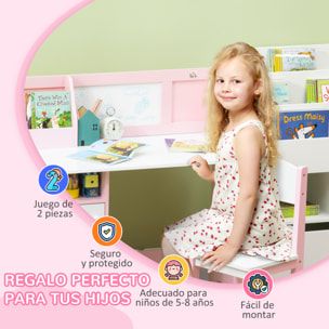 Juego de Mesa y Silla Infantil de Madera con Pizarra Blanca 90x45x85 cm Rosa