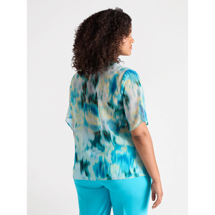 Fiorella Rubino - Blusa stampata con volant - Verde acqua