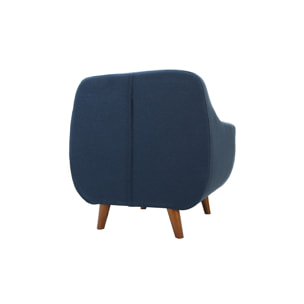 Fauteuil déhoussable en tissu bleu foncé et bois foncé YNOK