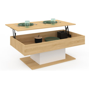 Table basse Tania relevable bois et blanc