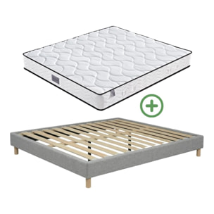 Ensemble Matelas Cosmos & sommier | Mémoire de forme et ressorts ensachés | Cadre à lattes | Tissu | Gris Clair
