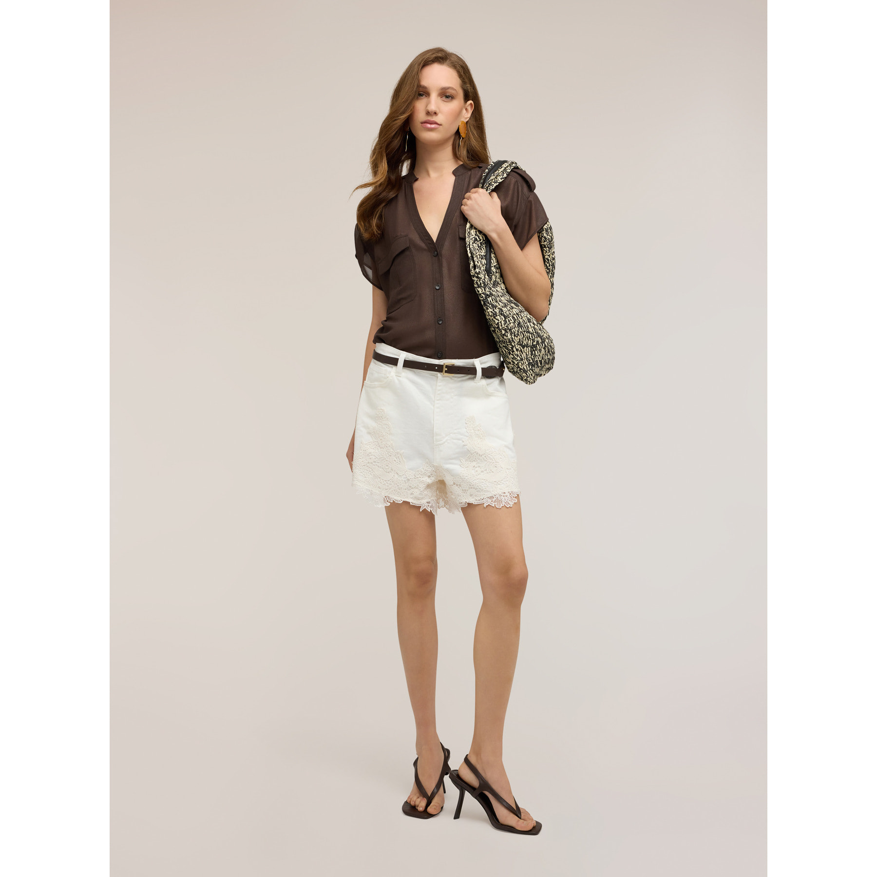 Motivi - Shorts in drill con pizzo - Bianco