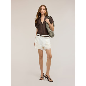 Motivi - Shorts in drill con pizzo - Bianco