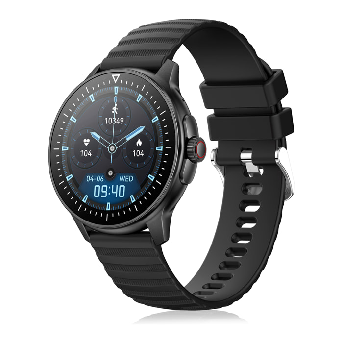 DAM Smartwatch ZW45 con notificaciones de Apps, llamadas Bluetooth. Monitor de tensión y oxígeno en sangre. Corona multifunción. 4,9x1,1x4,7 Cm. Color: Negro