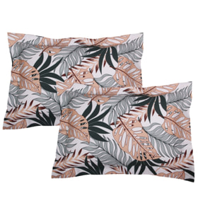 Lot de 2 taies d'oreiller satin de coton imprimé Tropical