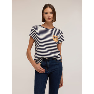 Motivi - Camiseta de rayas con parche - Azul