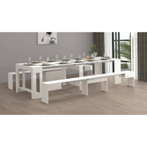 Set tavolo e sedie Dadamoni, Composizione multiuso, Set con consolle e 2 panche allungabili, 100% Made in Italy, 66x25h45 cm, Bianco lucido