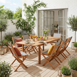 Table de jardin extensible bois d'eucalyptus + 8 assises ARBO + ALMERIA