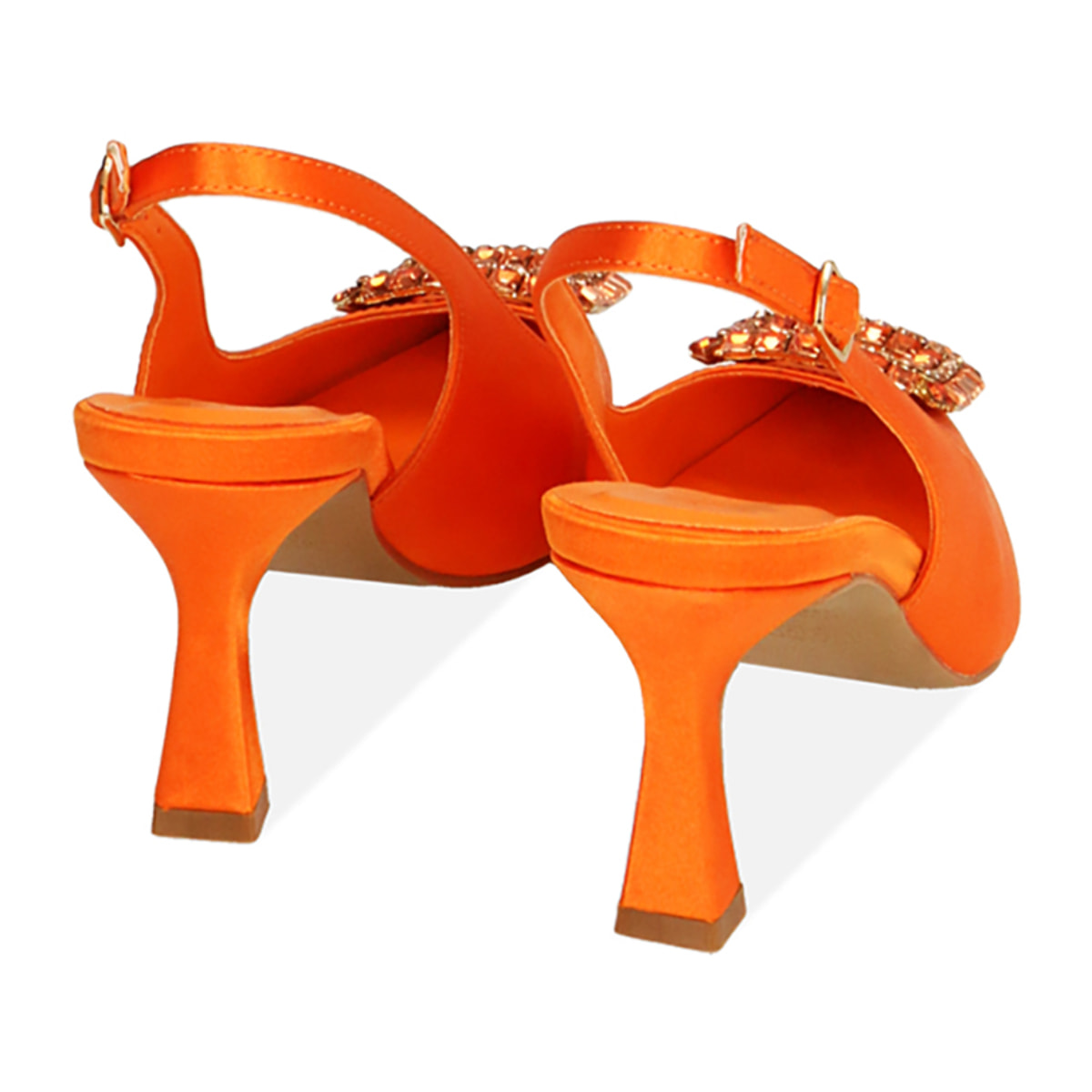 Décolleté slingback arancio in raso, tacco 7,5 cm
