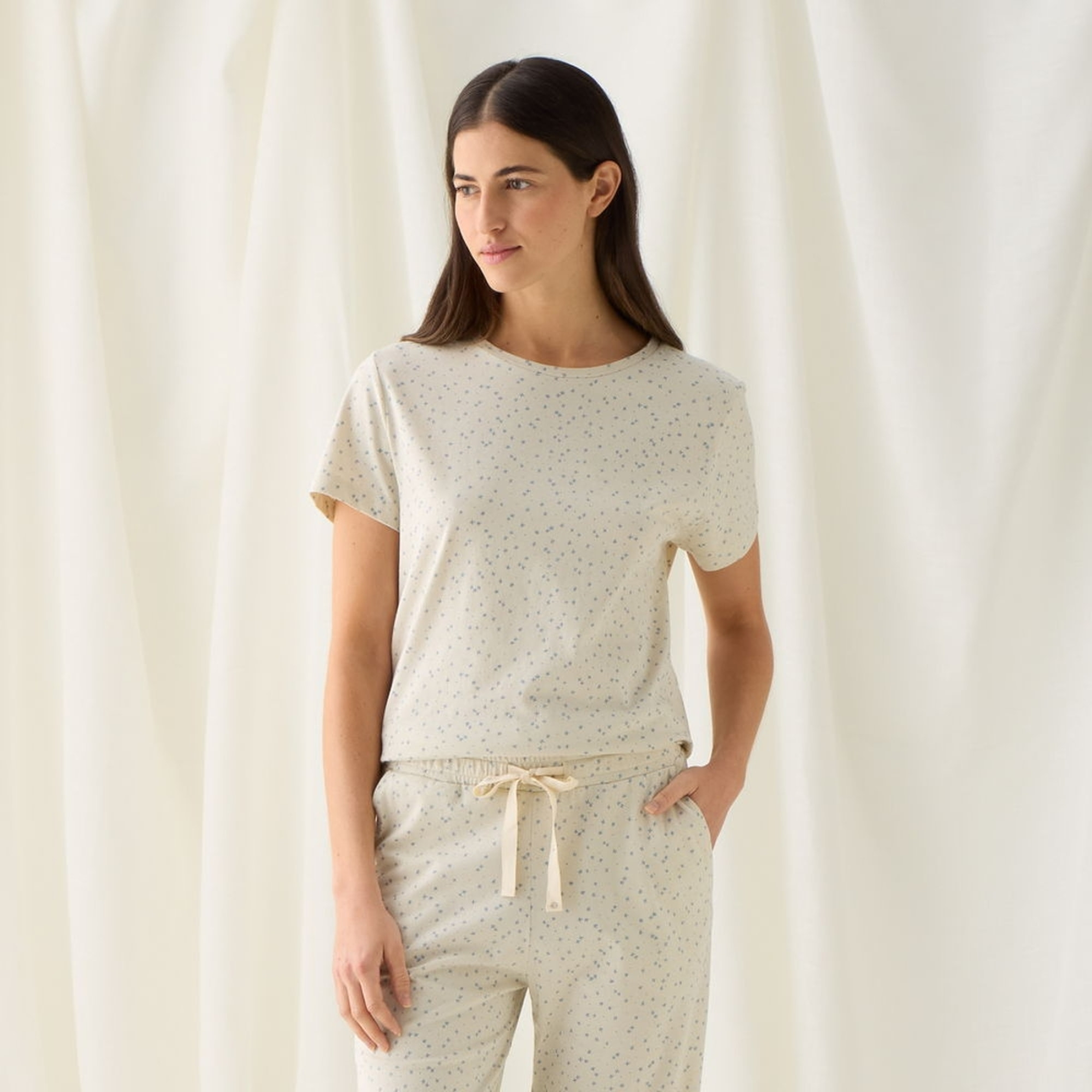 Camiseta de algodón orgánico estampado floral Donnap color azul Viscosa