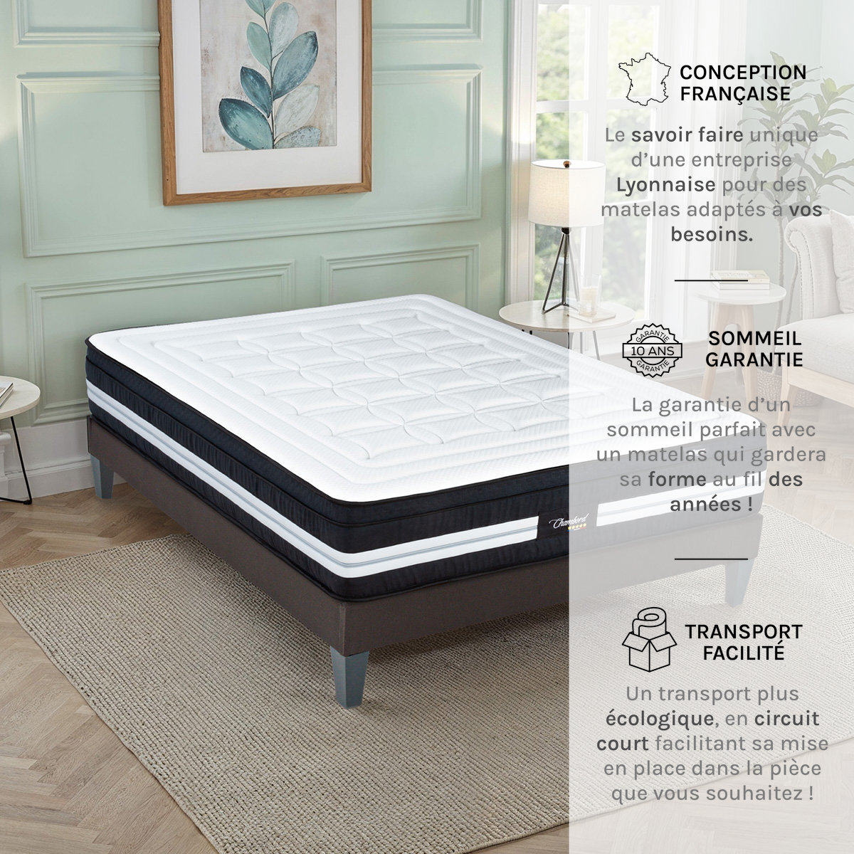 Matelas Chambord, 32 cm, Micro-Ressorts & Mémoire de Forme, Soutien Ferme, Aération Optimale