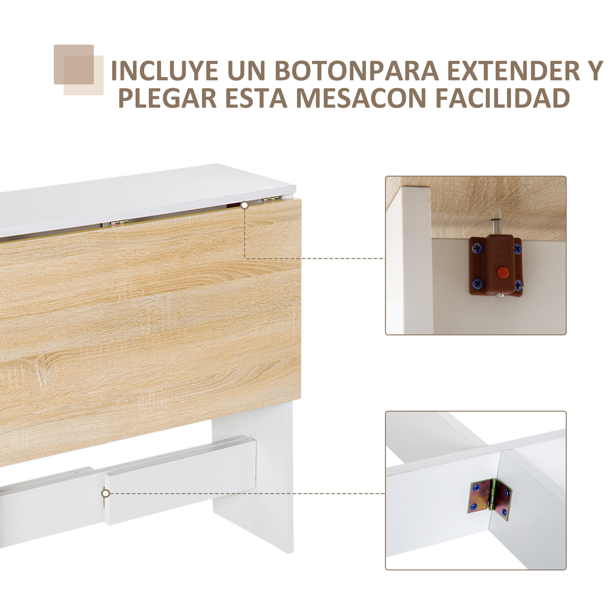 Mesa Plegable con 2 Alas Abatibles de Madera 103x76x73,5cm