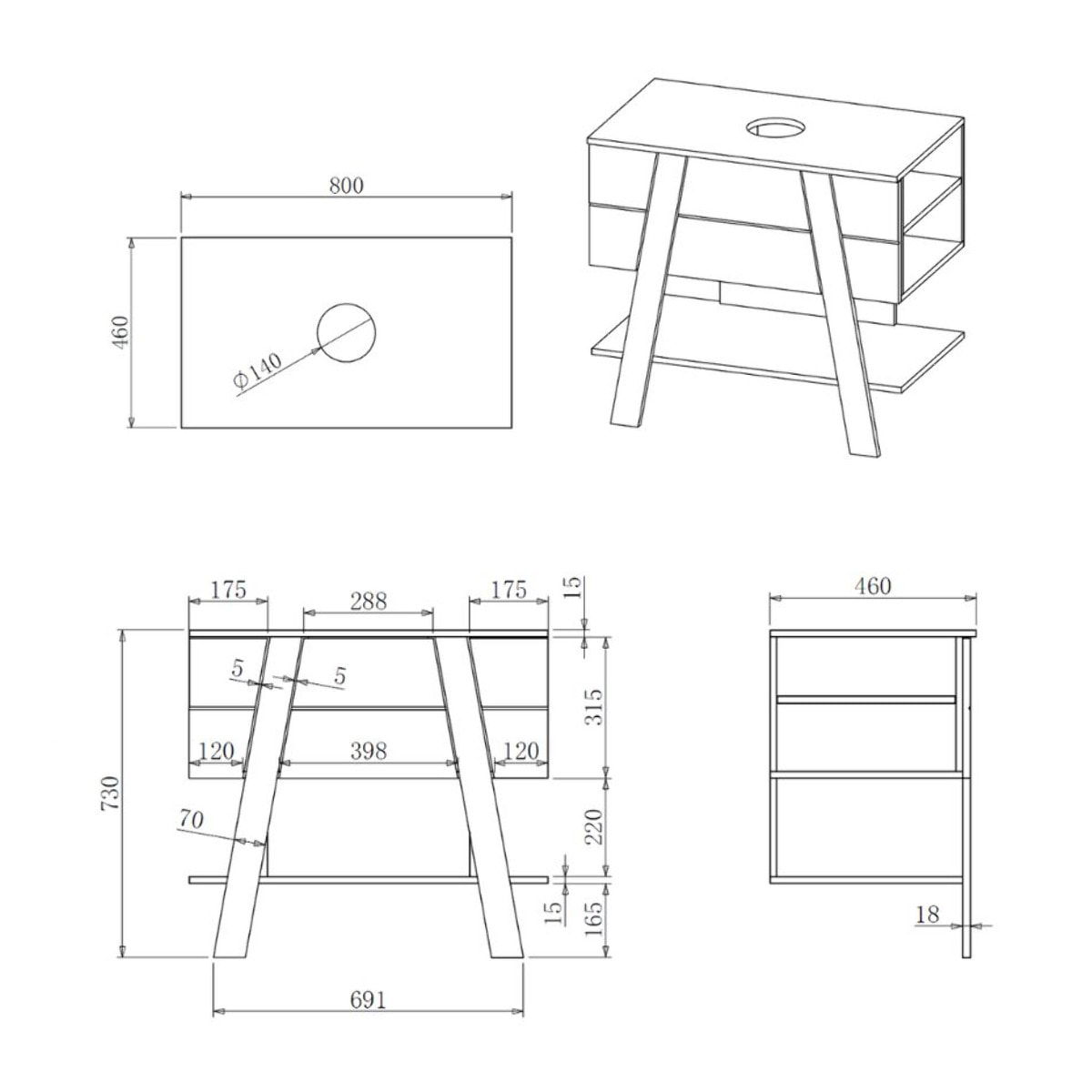 Meuble de salle de bain sous lavabo Naturel Home 80x73x46 cm, blanc  (HOMEUMDB)