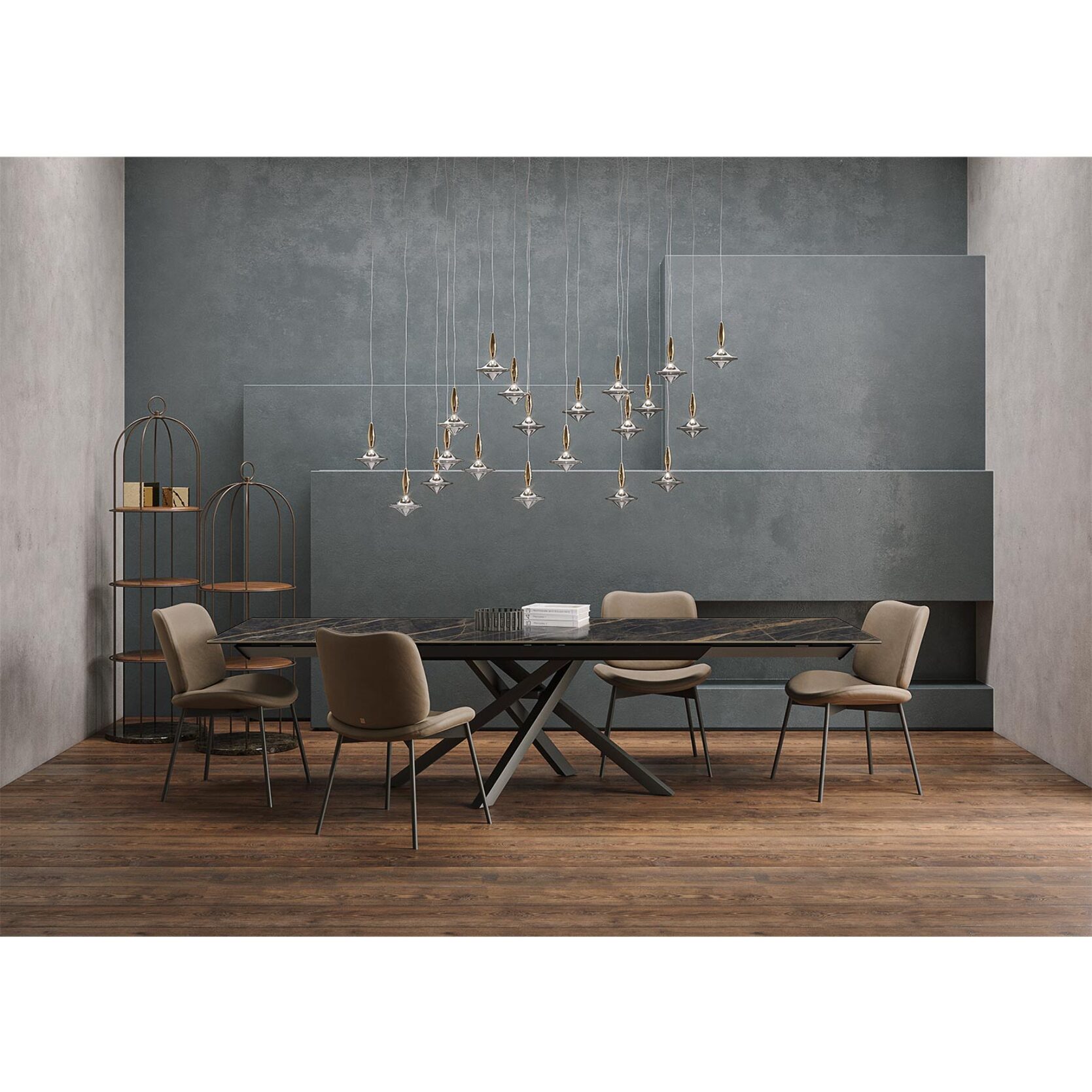 TAVOLO ALLUNGABILE SPIN - GRIGIO CARBONE, RETTANGOLARE BORDO REGOLARE, PIANO PORCELLANATO PORTORO LUCIDO