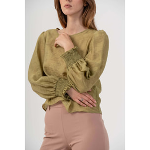 Kocca - Blusa con polsini smock Donna, Tinta unita, Girocollo