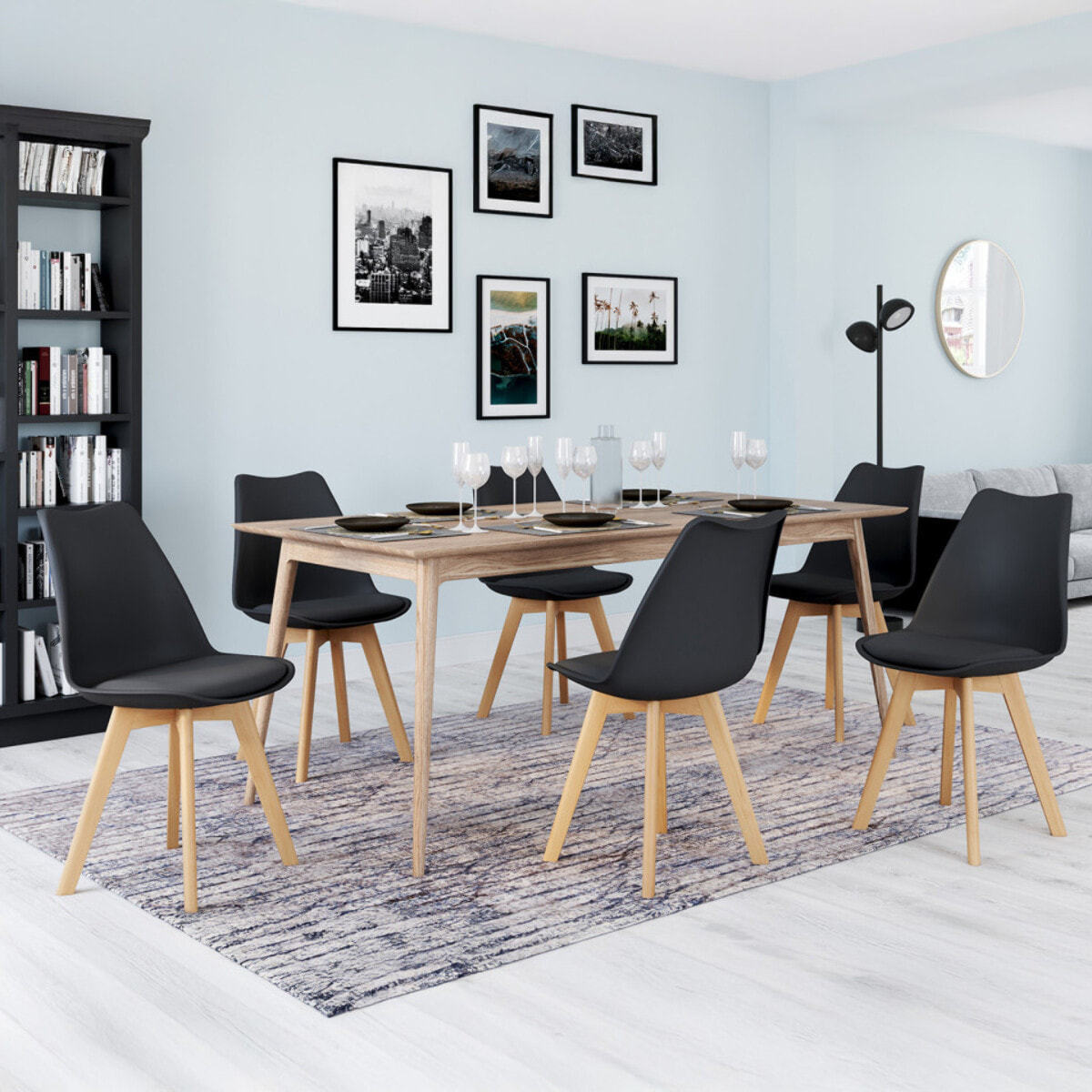 Chaises Nordia noire pieds bois - lot de 6